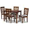 Baxton Studio Celina Modern and Contemporary Grey Fabric Upholstered and Walnut Brown Finished Wood 5-Piece Dining Set
